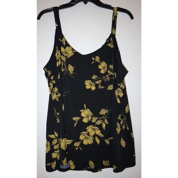 Torrid Women's Sz 1 (1X) (14-16) Black & Gold Floral Kity Spaced Swing Camisole - Picture 2 of 6